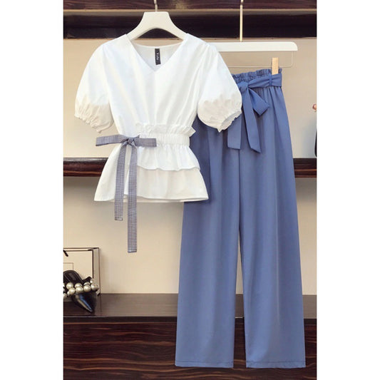 Figure-flattering Wide-leg Pants Suit Two-piece Set