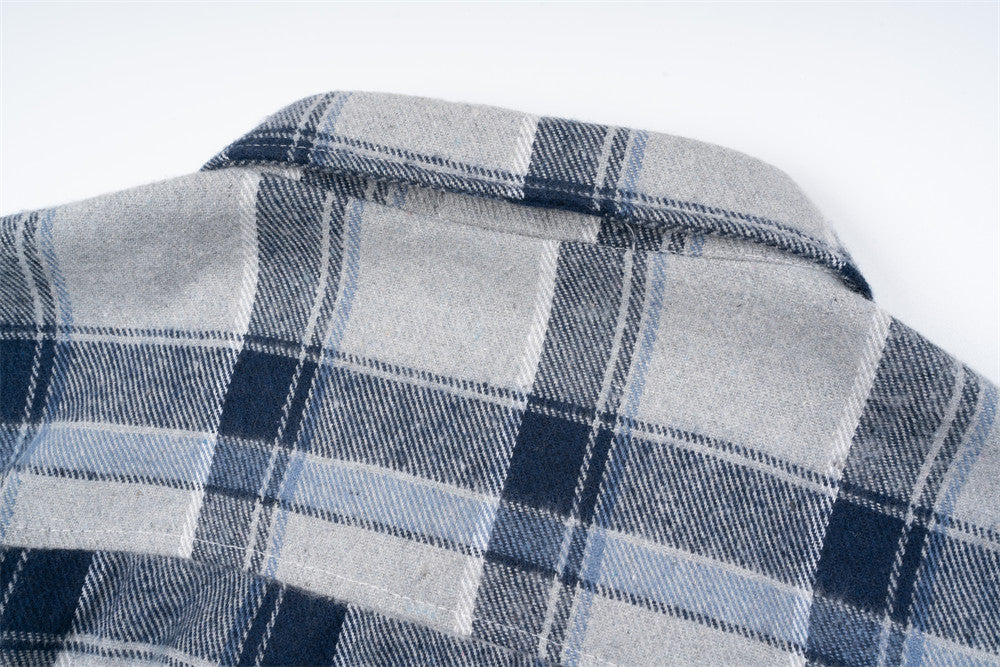 Plaid Men's Long-sleeved National Fashion Loose Pockets Stylish Shirt Coat