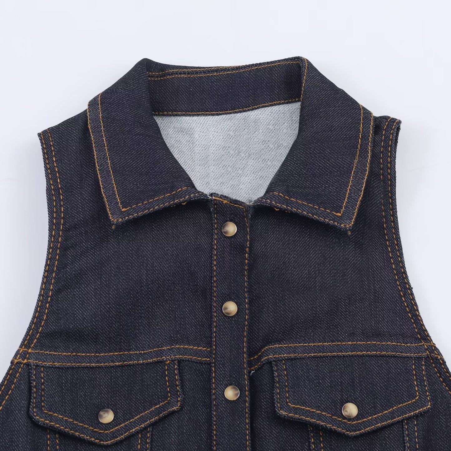 Womens Fashion Solid-Color Sleeveless Denim Bodycon Jumpsuit