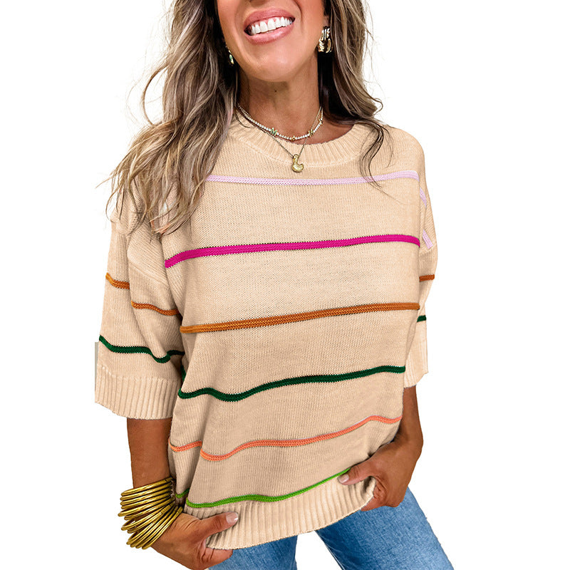 Color Contrast Patchwork Round Neck Sweater