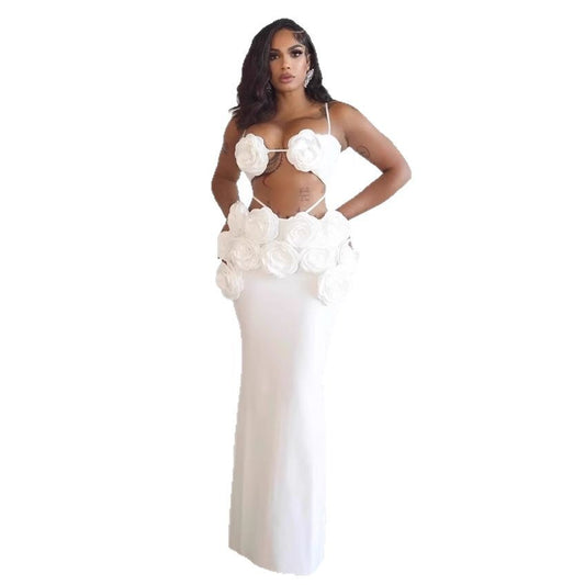Sling Rose Midriff Outfit Backless Temperament Twinset