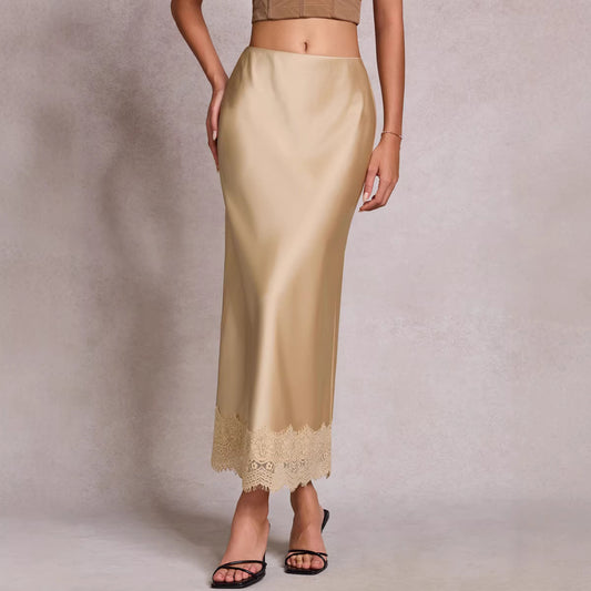 High-waisted Elastic Waist Elegant Sheath Maxi Skirt