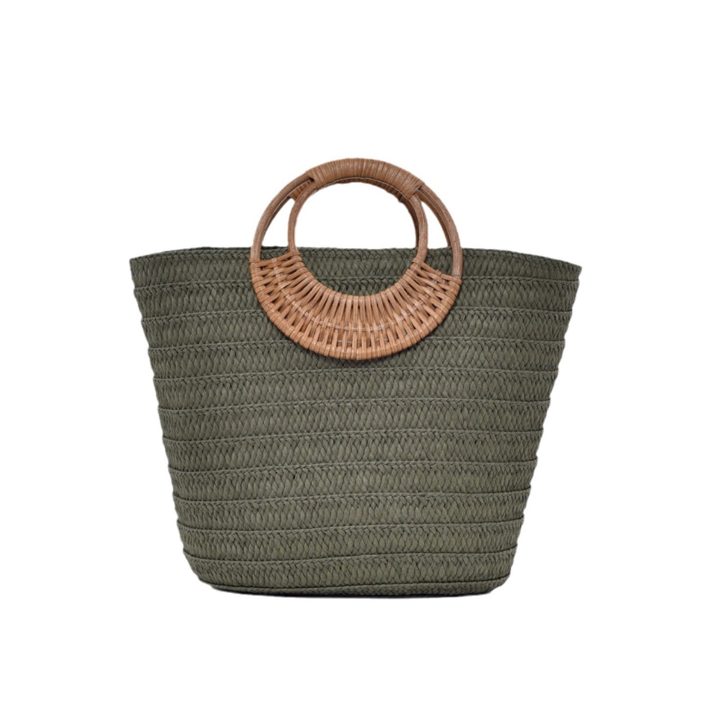 Simple Straw Weave Womens Large-Capacity Round-Handle Tote Bag