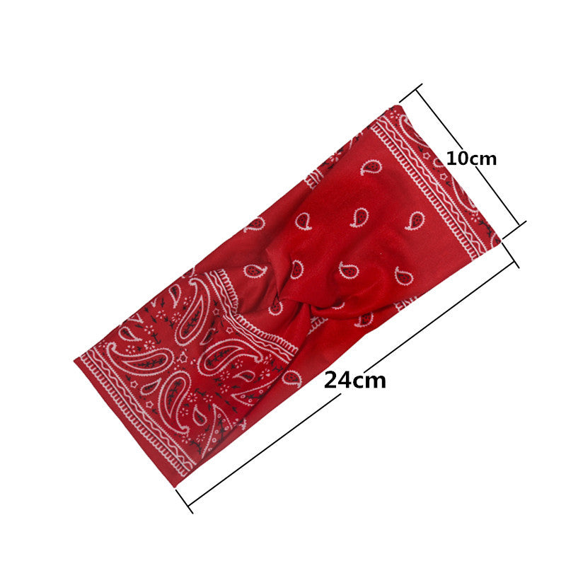 Printed Sports Headband Elastic Knotted Cross Hair Band Paisley Turban