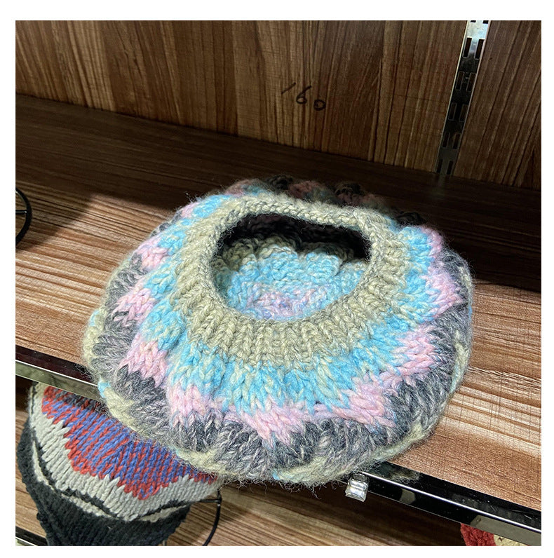 Women's Autumn And Winter Mixed Color Gradient Knit Beret Hat