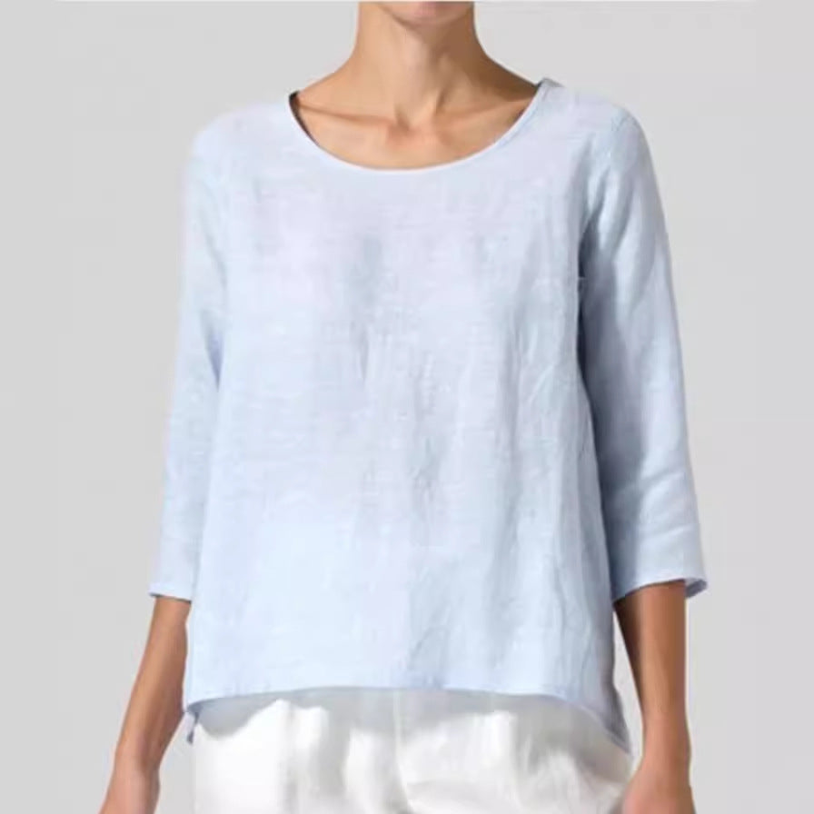 Cotton And Linen Plus Size Women's Clothing 34 Sleeve Casual Loose-fitting T-shirt