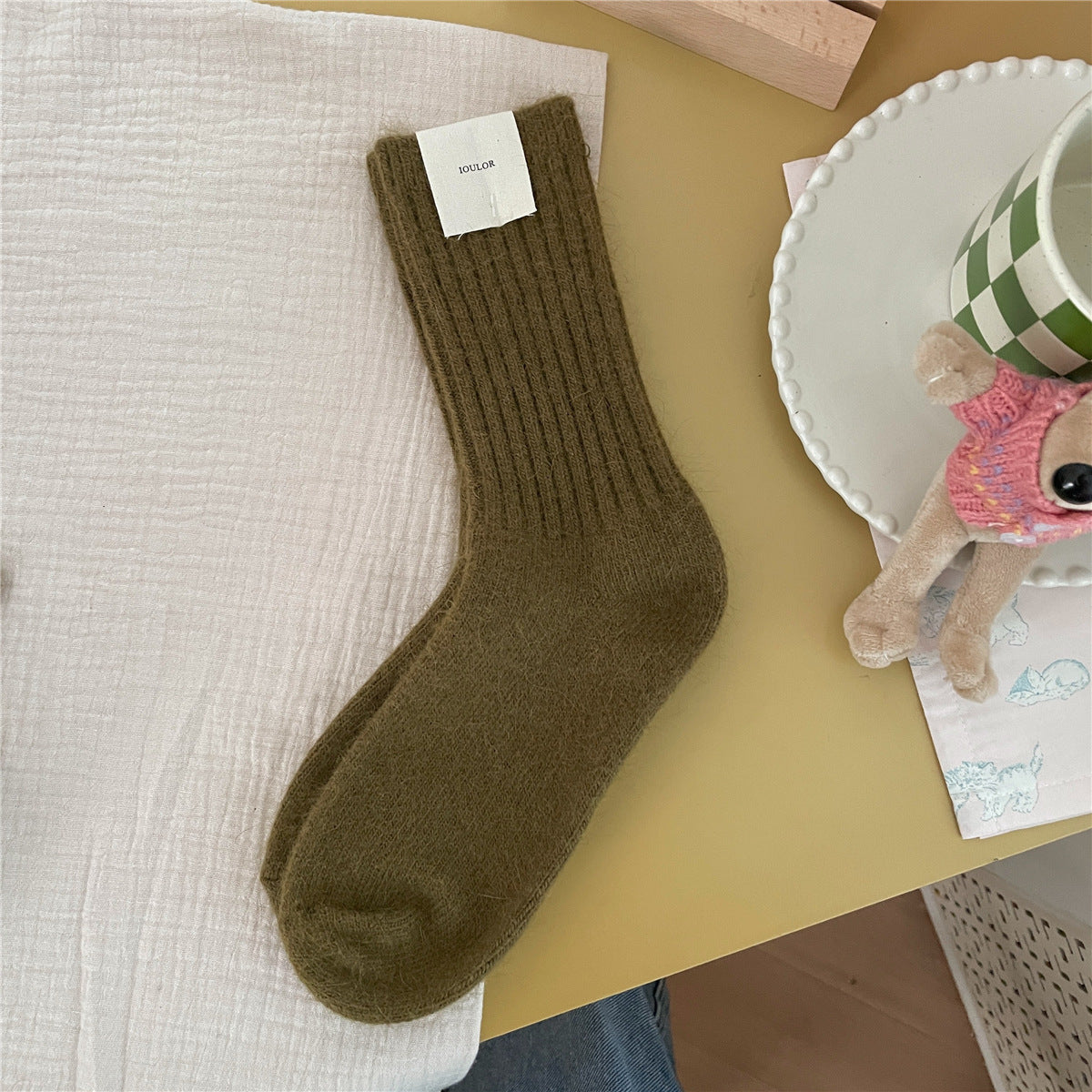 Solid-color Rabbit-fur Chunky Knit Thermal Socks