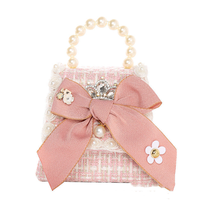 Colorful Bow Knot Cute Portable Pearl Diagonal Children's Bag