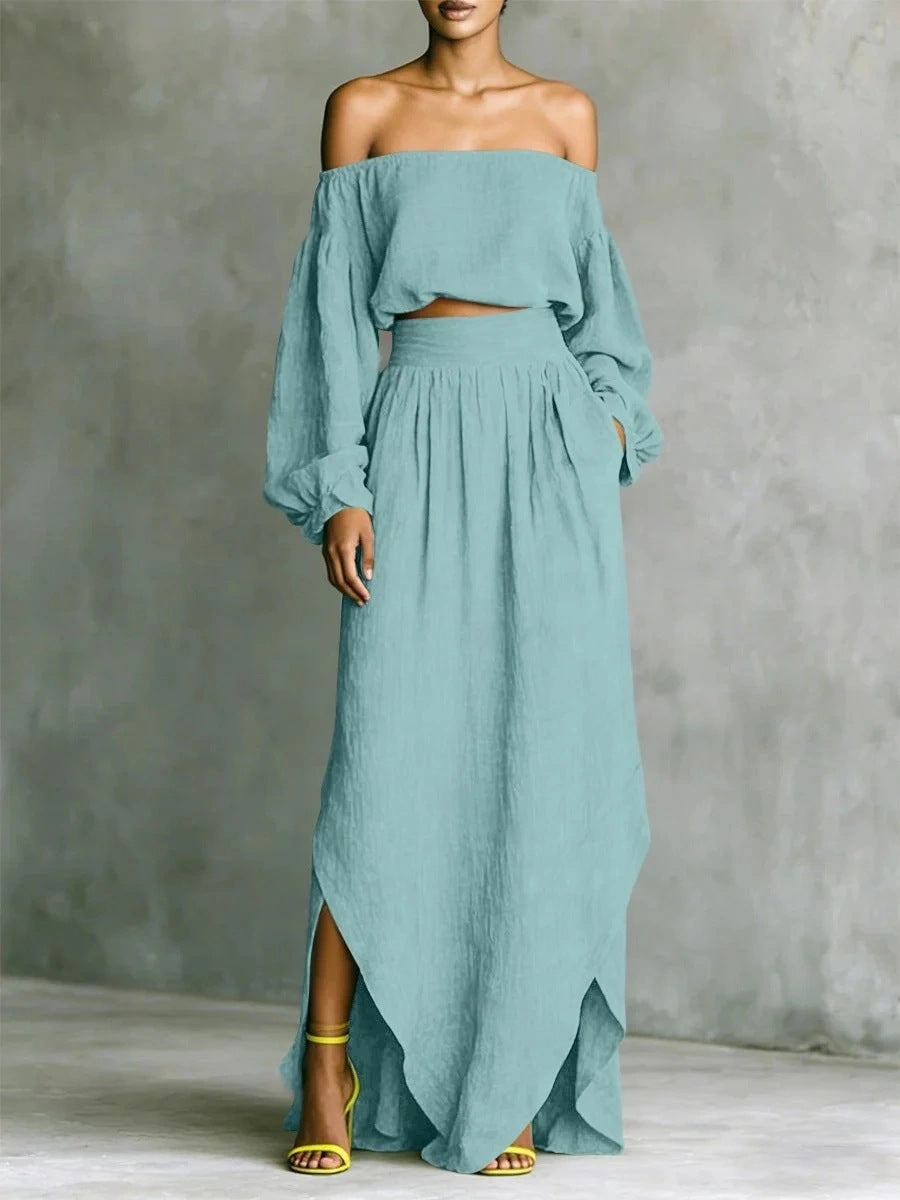 Casual Off-shoulder Top And An Asymmetrical Skirt Two Pieces