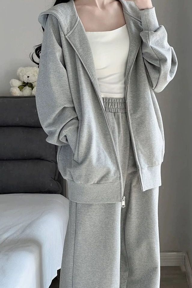 Autumn And Winter Loose Lazy Style Hooded Jacket Student Korean Version Wide-leg Pants Casual Two-piece Set