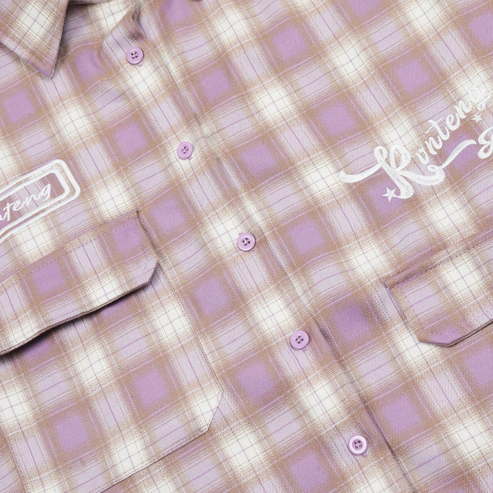 Spring And Autumn Plaid Letters Embroidered Shirt Coat