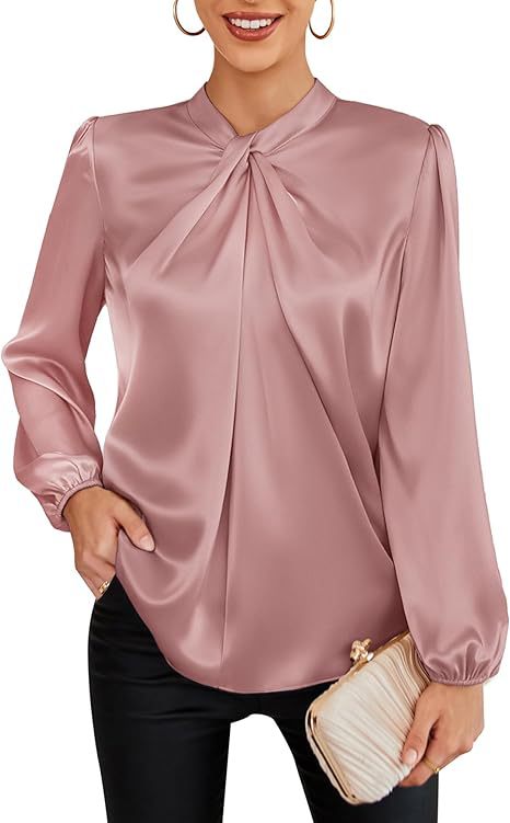 Womens Professional Office Lady Satin Blouse With A Stylish