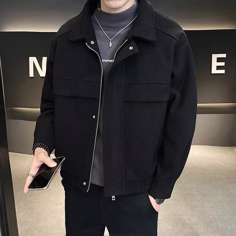 Herre Fritids Kort Uldfrakke