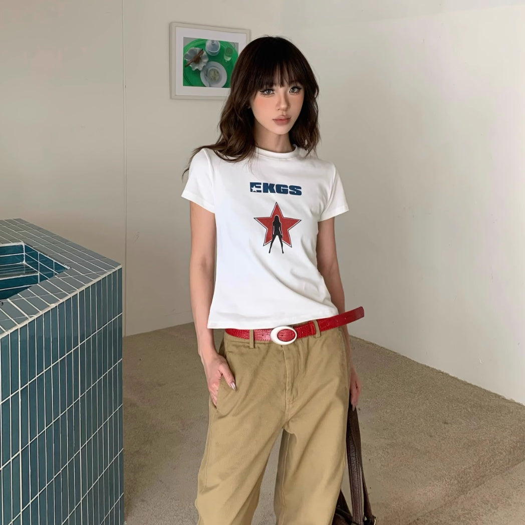 XINGX kortærmet T-shirt med print til damer, kort top