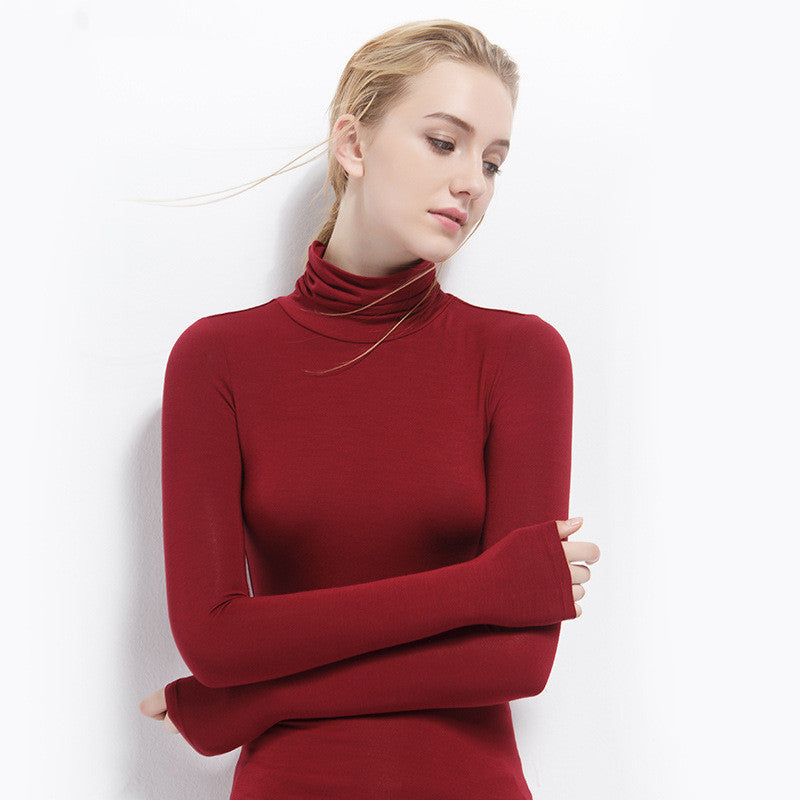 Oversize Women's Long Sleeved T-shirt Solid Color High Collar Modal Undercoat