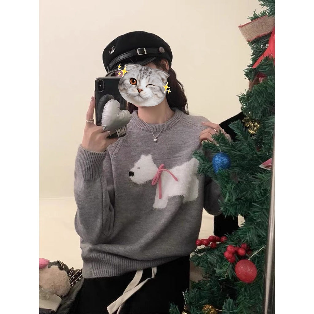 Puppy Jacquard Korean Pullover Sweater