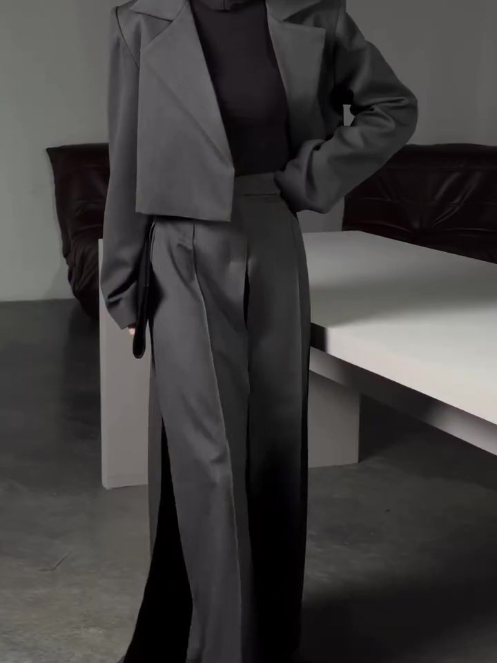 Cropped Blazer & High Slit Wide Leg Maxi Skirt 2-Piece Set