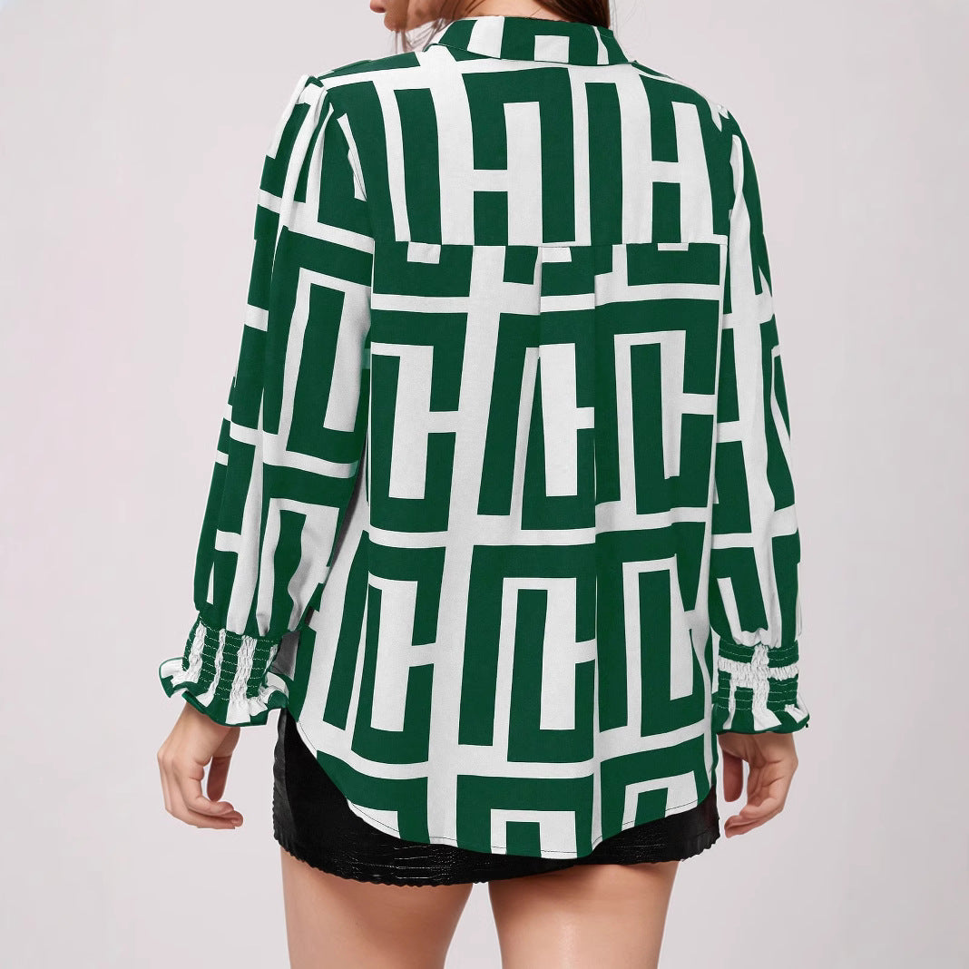Plus Size Women's Blouse Geometric Pattern