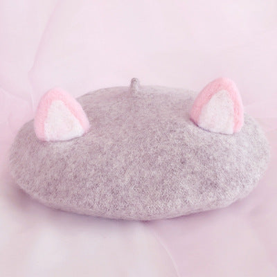 Women's Fashion Wool Tweed Soft And Cute Cat Ears Hat