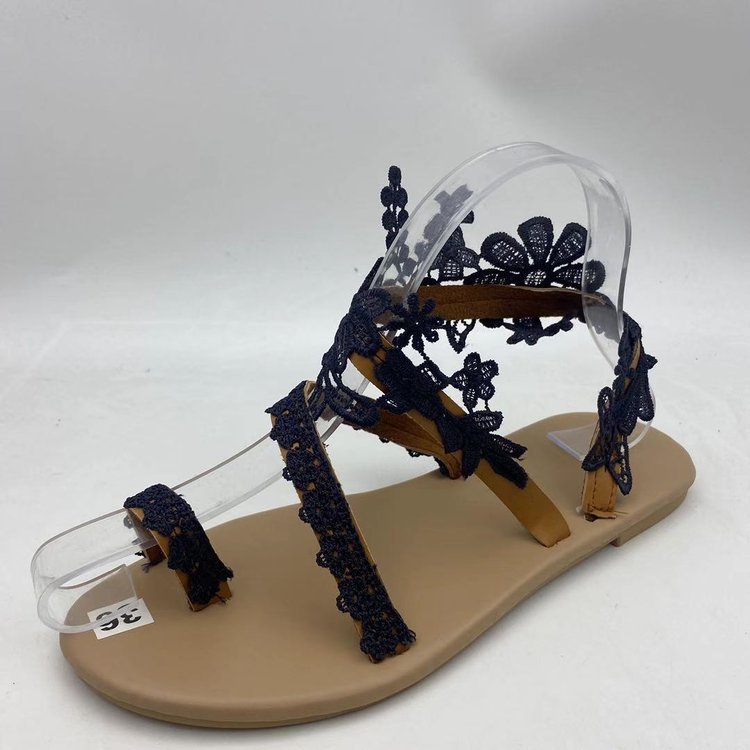 Round Toe Floral Flat-Heel Low-Heel Sandals