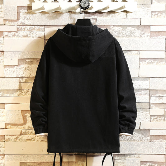 Men's Loose Half-zip Hooded Cargo Jacket