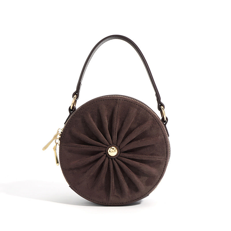 Style Round Pie Bag Genuine Leather Bag Metal Chain