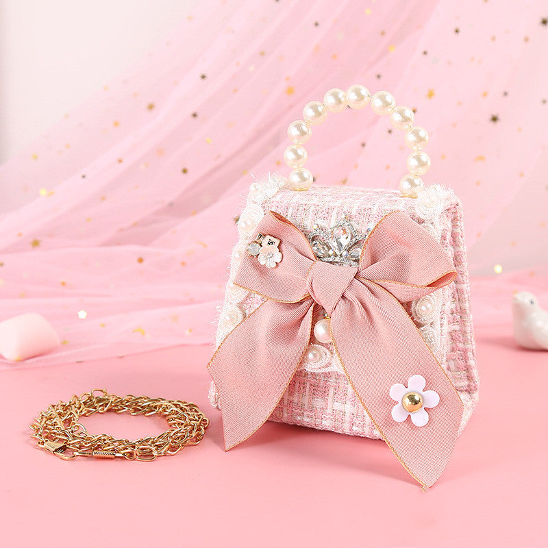 Colorful Bow Knot Cute Portable Pearl Diagonal Children's Bag