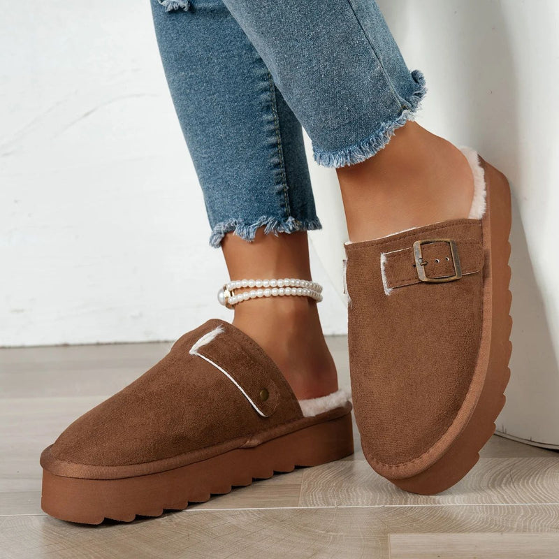 Women's Winter Plush Lined Slippers Warm Noise-reducing Fa