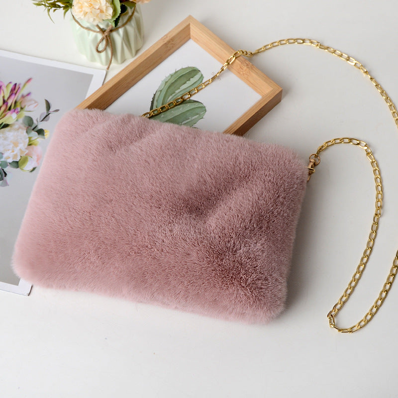 Women's Plush Briefcase Square Chain File Bag