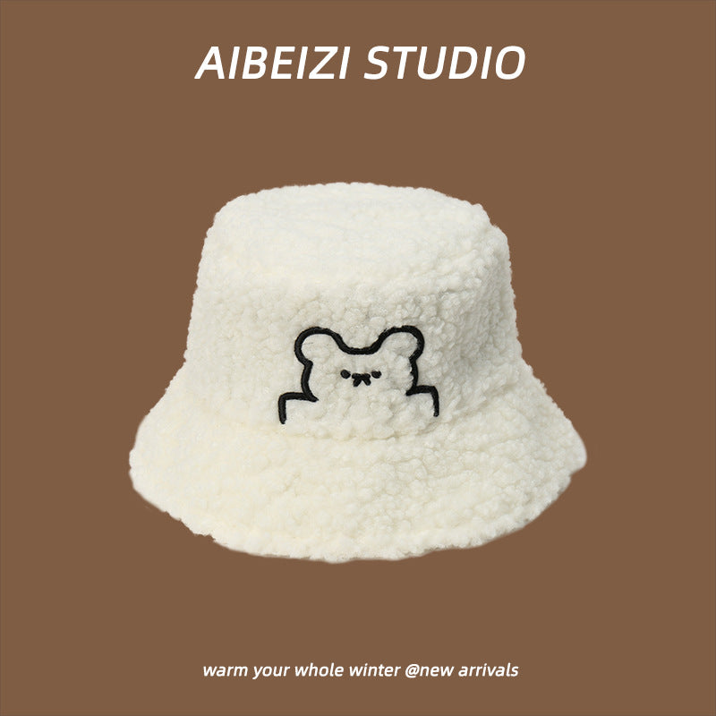 Winter Warm Broad-brimmed Hat Lambswool Bucket Hat Embroidery
