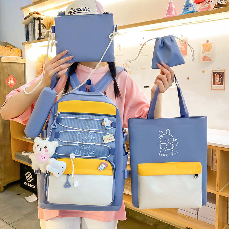 Backpack Lightweight And Large Capacity Student Schoolbag Four-piece Set