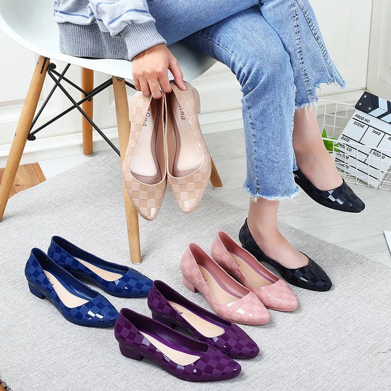 Plaid Pointed Toe Shoes Jelly Casual Shallow Mouth Korean Version
