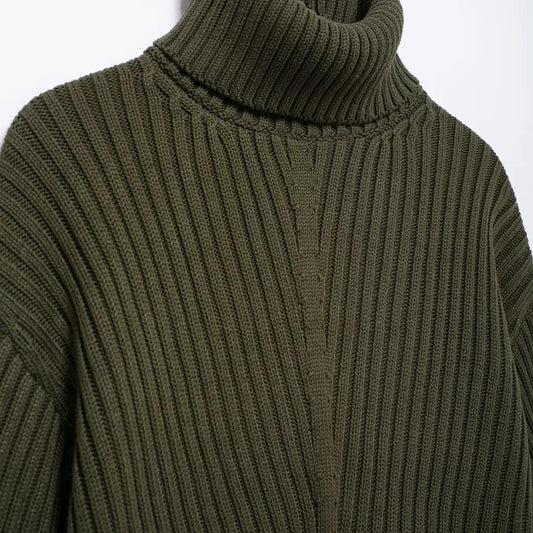 Retro Loose High Collar Rib Short Sweater
