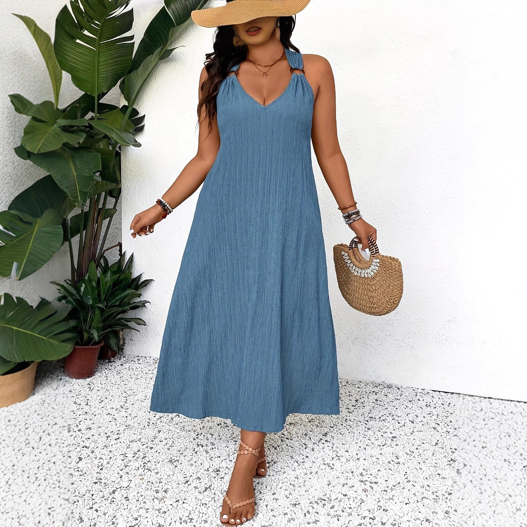 Elegant French-style Deep V-neck Sleeveless Maxi Dress