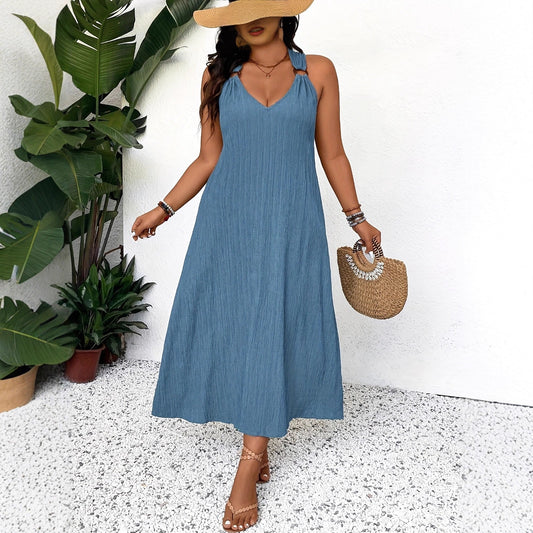 Elegant French-style Deep V-neck Sleeveless Maxi Dress