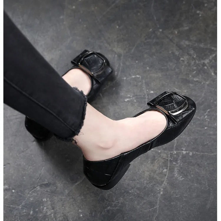 Flat Thick Heel Low Heel Shallow Mouth Mid-heel Casual All-match Low-heel Leather Shoes