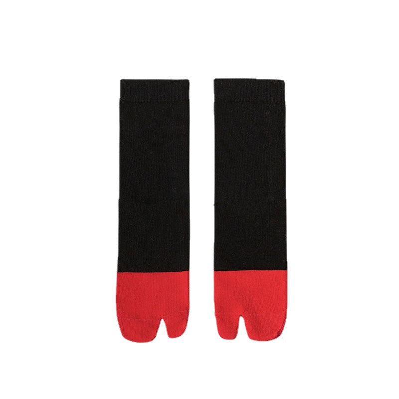 Women's Stitching Summer Thin Fashion Mid-calf Two-toe Socks