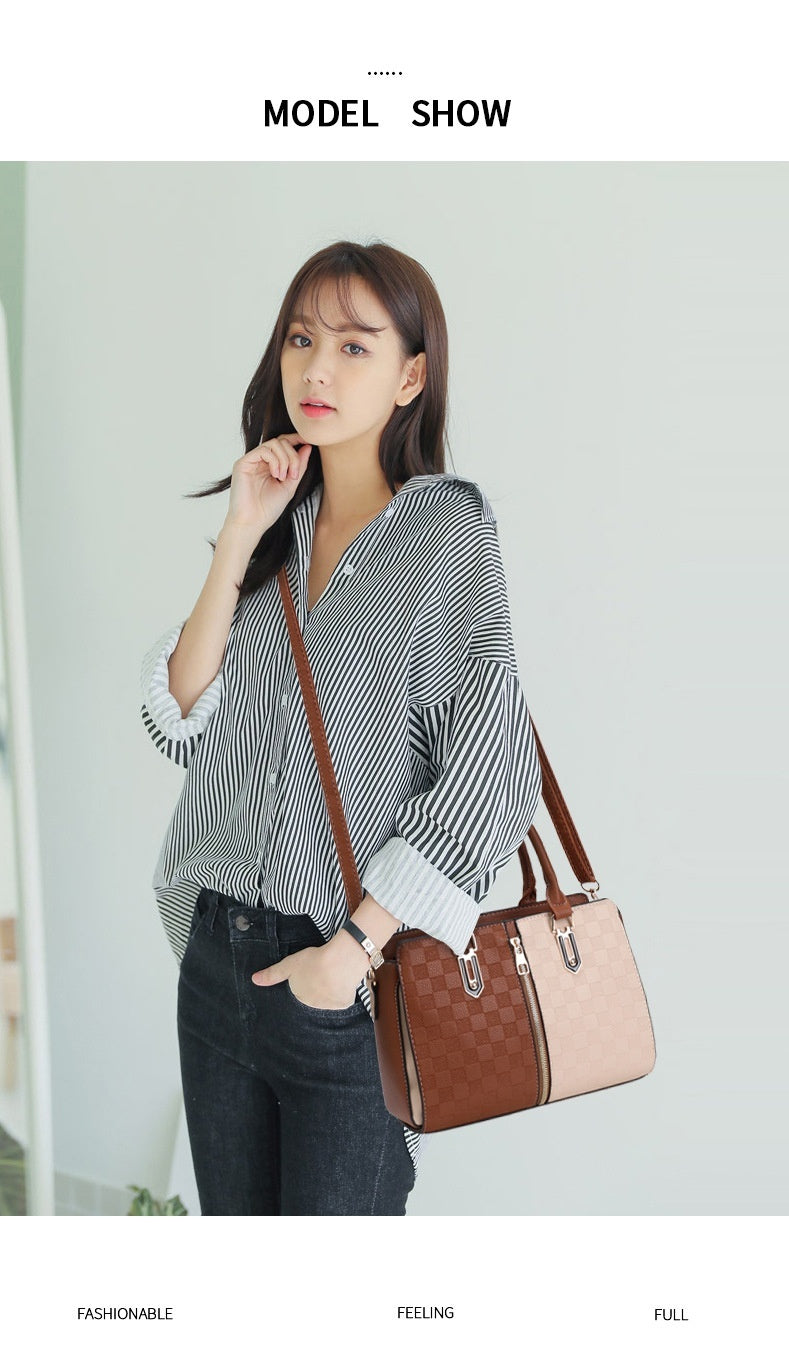 Simple Large Capacity Women's Contrast Color Ins Fashion Korean Style Shoulder Women's Crossbody Handbag