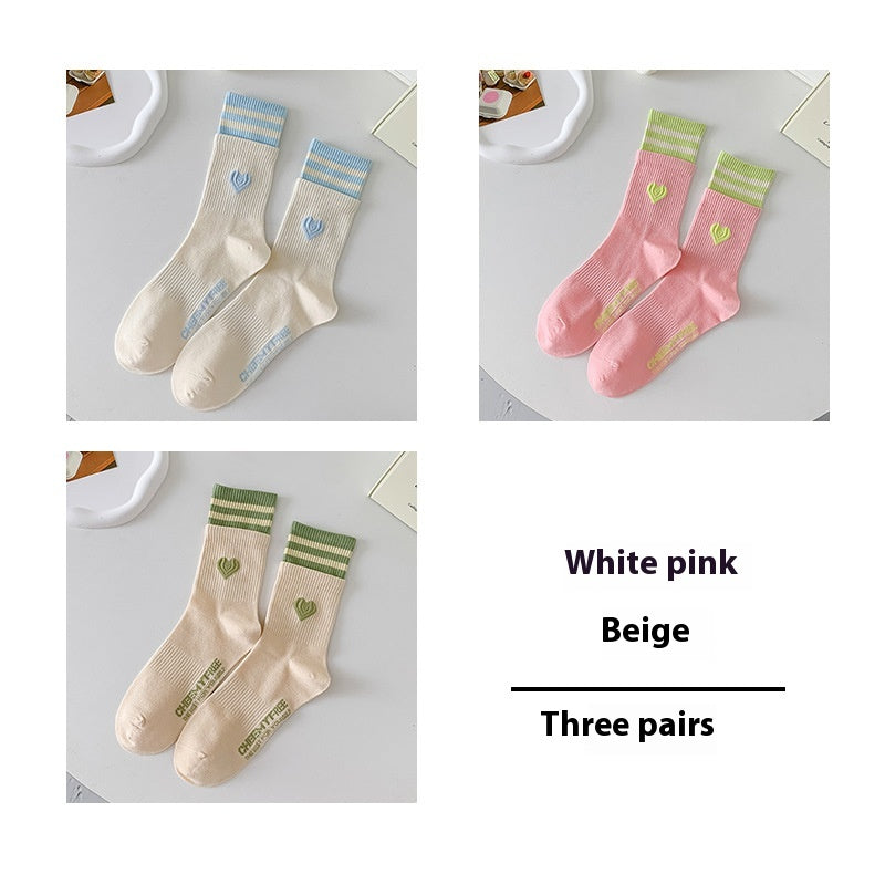 Women's Patchwork Striped Printed Mid Length Socks