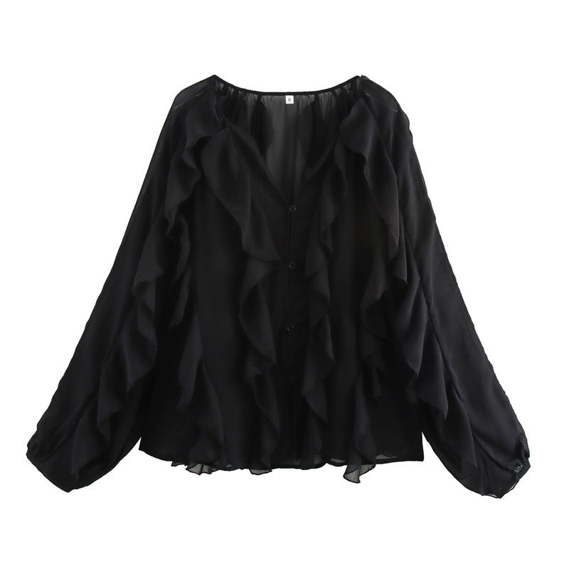Women's Laminated Fashion V-neck Long Sleeve Shirt