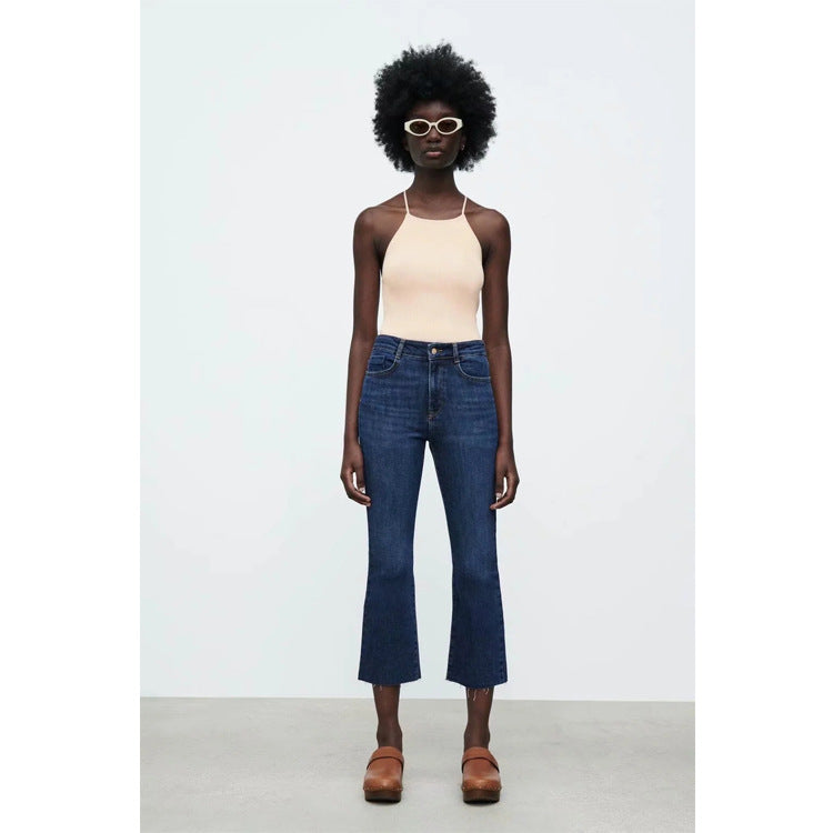 Simple Feng Shui Wash Stretch Mid-rise Cropped Jeans