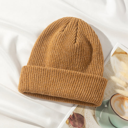 Couple Style Wool Ruffled Knitted Round Top Wool Hat For Autumn And Winter Warmth Solid Color Mesh Red Versatile Headband Cold Hat