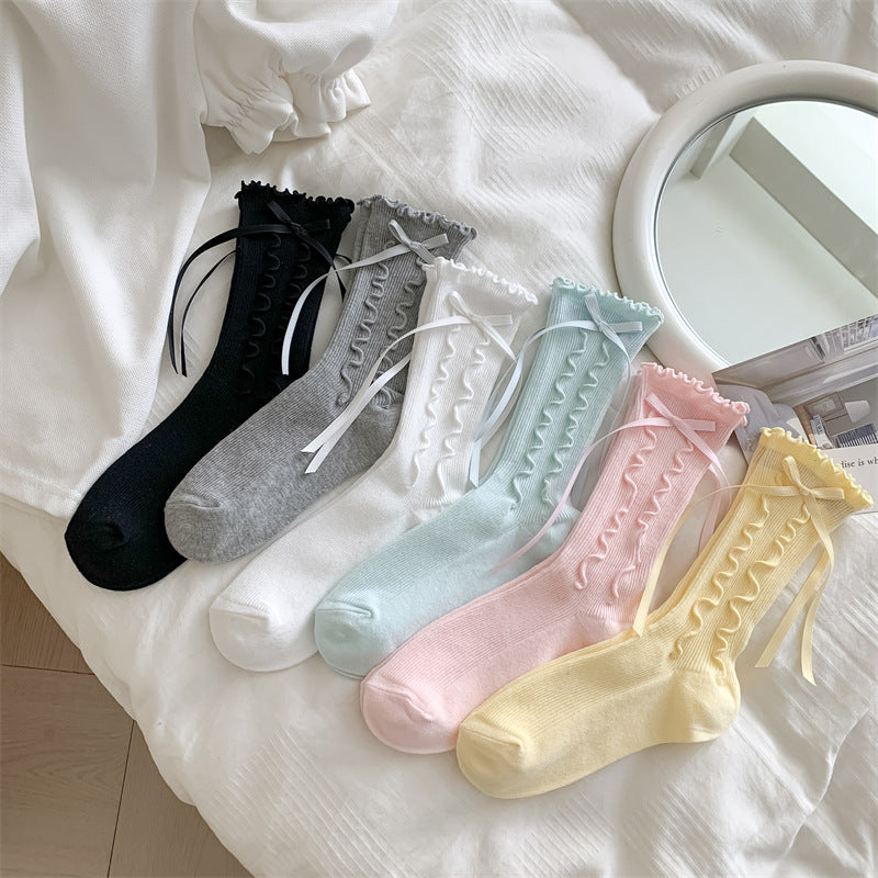 Jk Girly Style side træører sløjfer bånd kvindelige mellemrørssokker