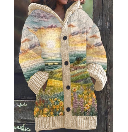 New Christmas Abstract Printed Casual Cloak Coat