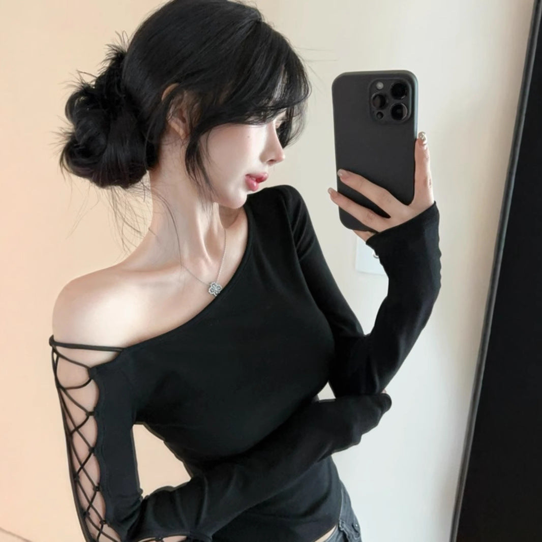 Stunningly Elegant Designer-style Long-sleeve Black Top