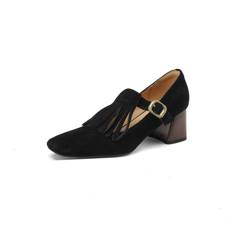 Spring And Autumn Korean Version Of Tassel Deep Mouth Thick With Female Single Shoes