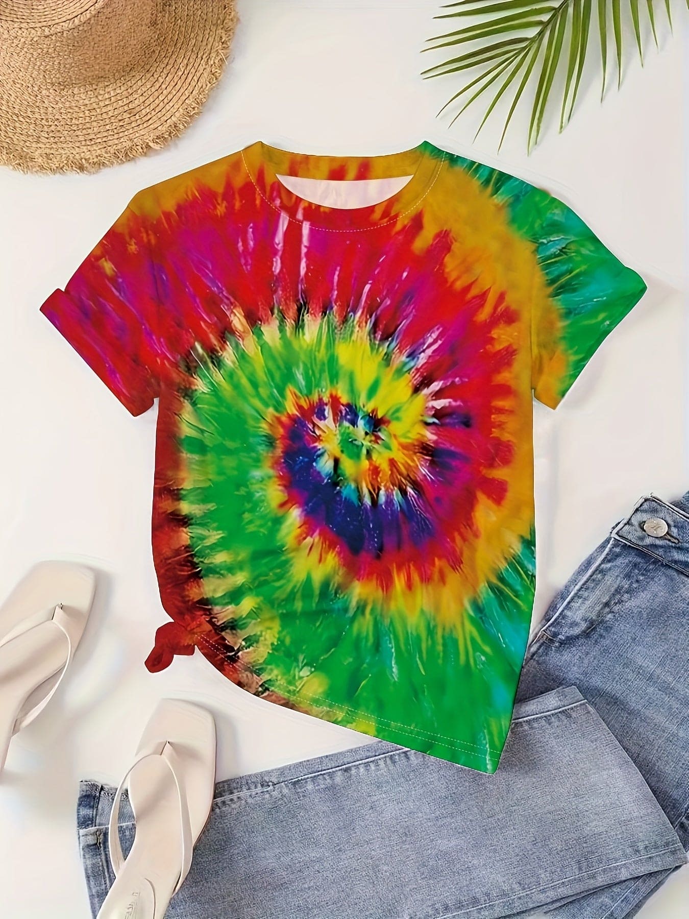 Round Neck Women's Cotton-like Short-sleeved Tie-dye T-shirt