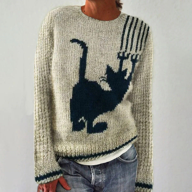 In Stock 3D-printed Womens Crew-neck Soft-touch Sweater