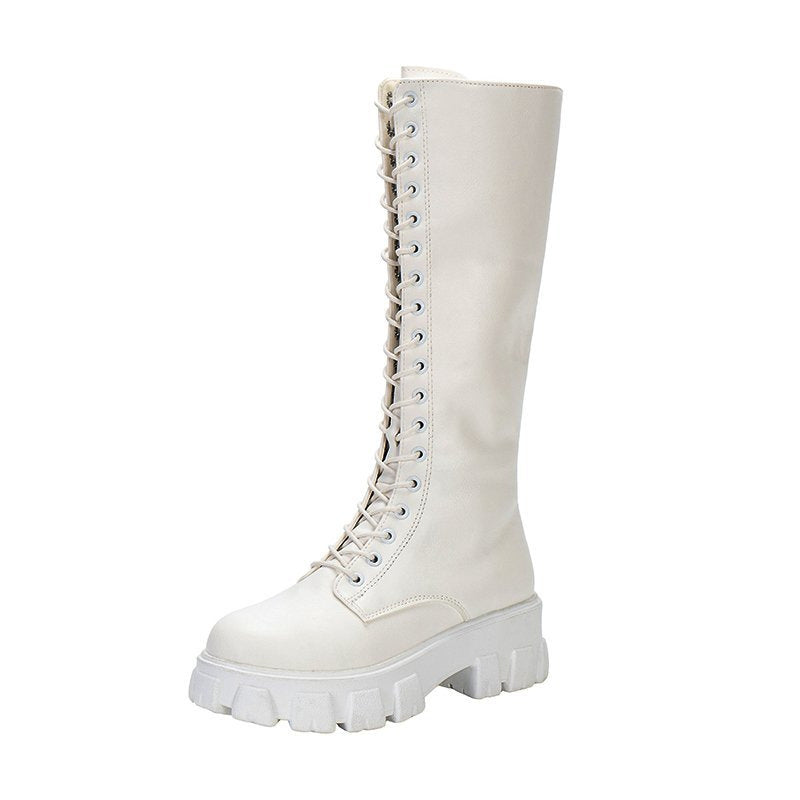 Round Toe Cross Strap Platform Flat-heel Martin Boots