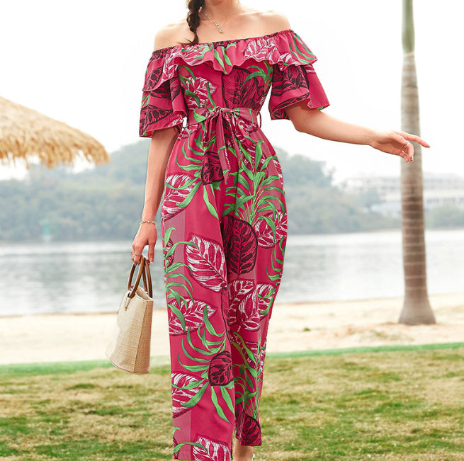 Fashion Printing Casual Lace Up Jumpsuit
